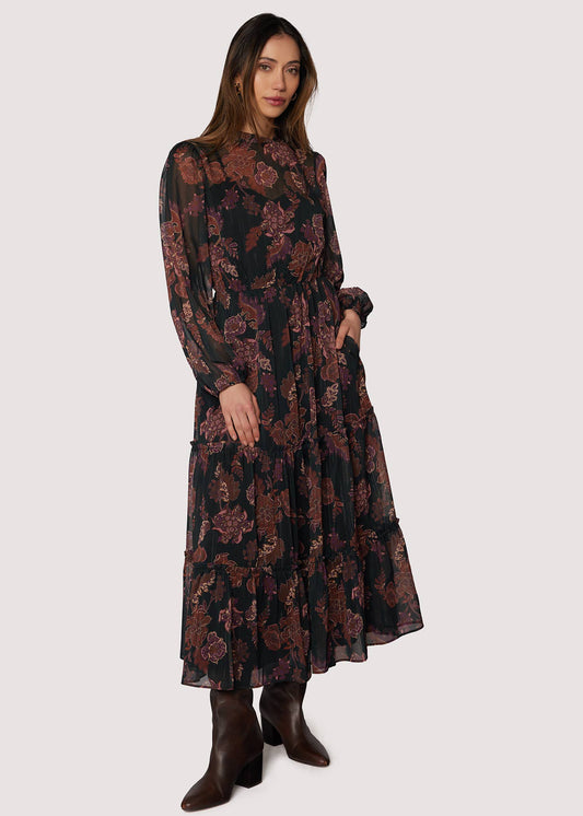 Whispers of Bohemia Maxi Dress Black Plum Floral - Lost + Wander
