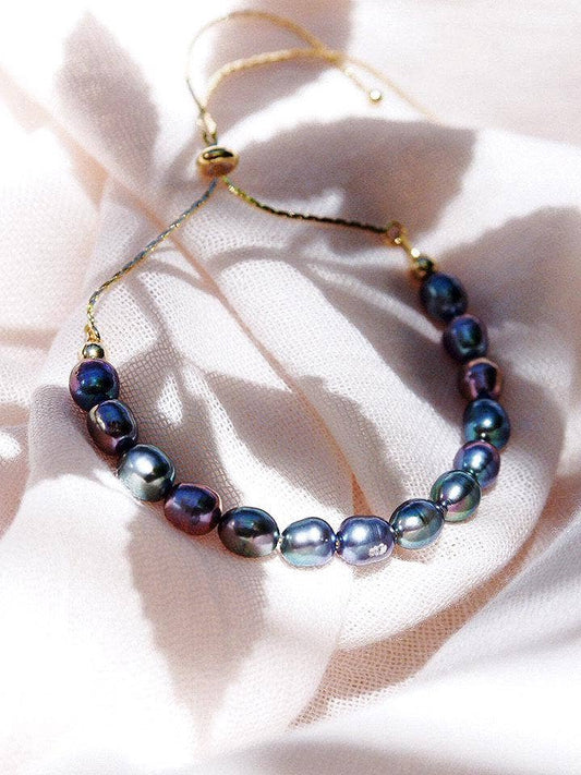 Peacock Pearl Bracelet with Adjustable Gold Chain