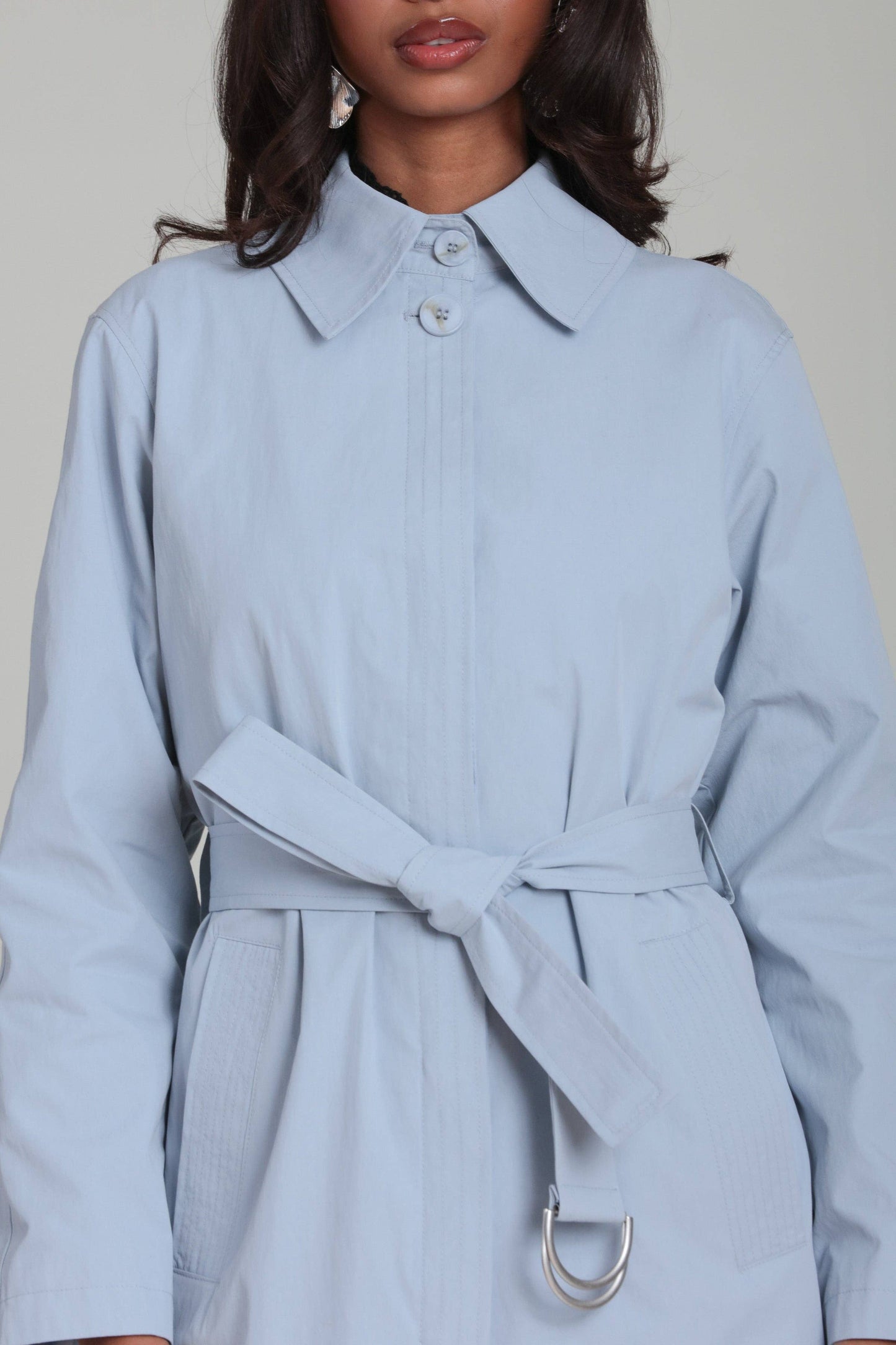 Minimalist Cotton Nylon Trench Coat - Sky