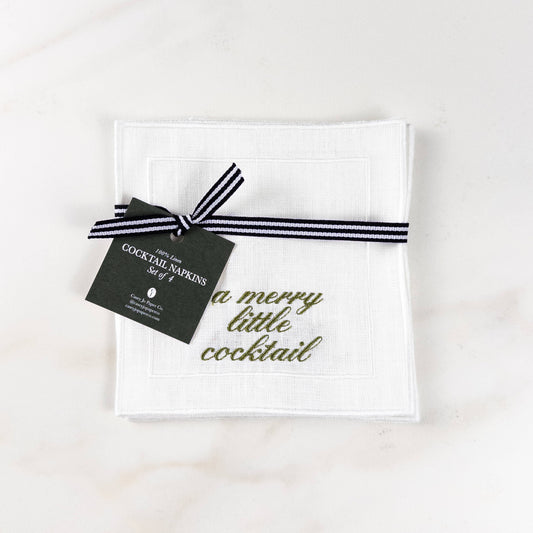 Christmas Sayings Embroidered Cocktail Napkin Set