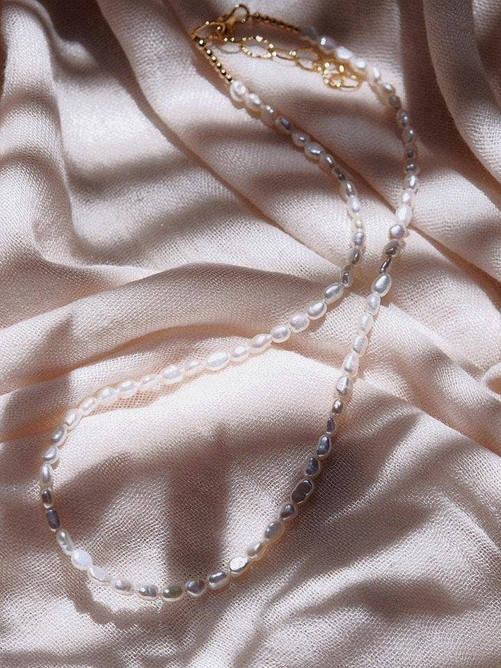 Gold Dainty White Pearl Necklace