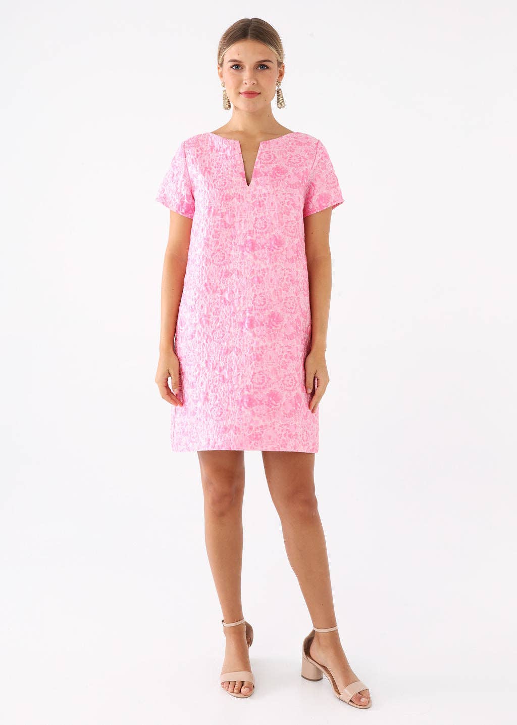 Lulu Dress Pink Bubble Jacquard Pink - Abbey Glass