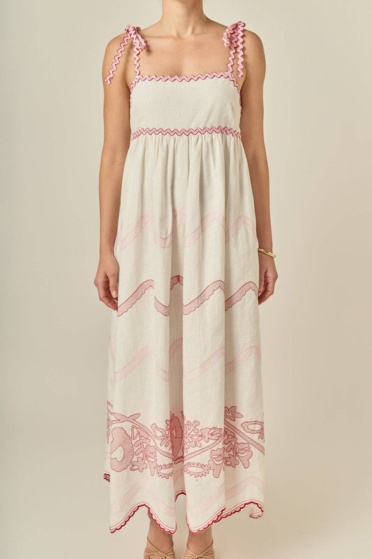 The Elodie Embroidered Maxi Dress - White Pink - English Factory