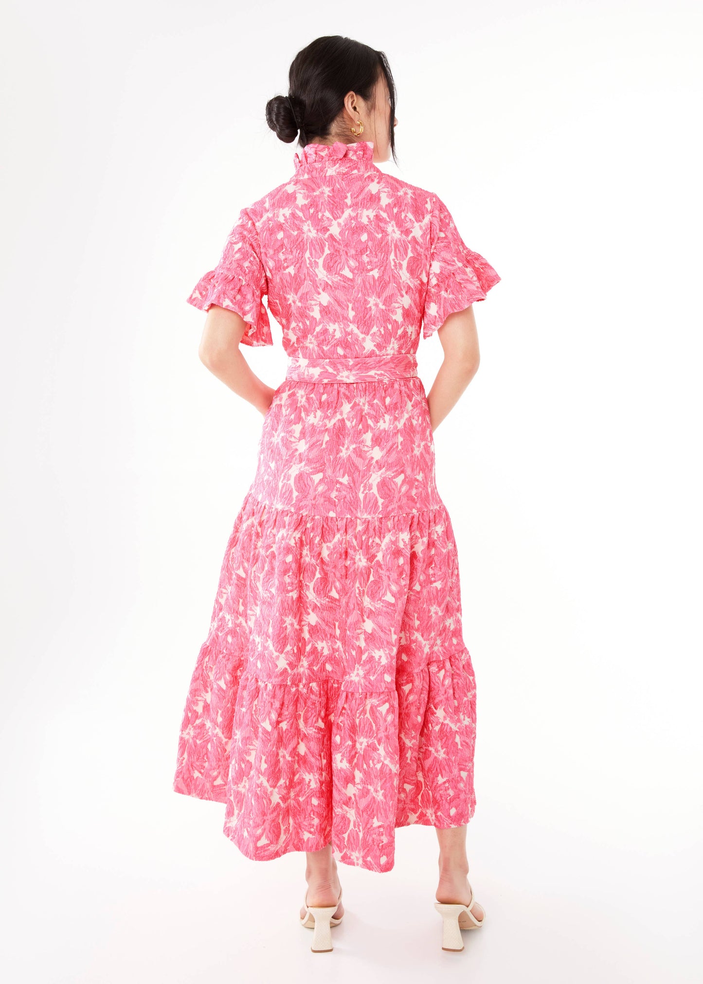 Sadie Maxi Dress Hot Pink Hibiscus Jacquard - Abbey Glass