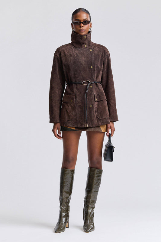 Genuine Suede Belted Jacket - Wood - Avec Les Filles