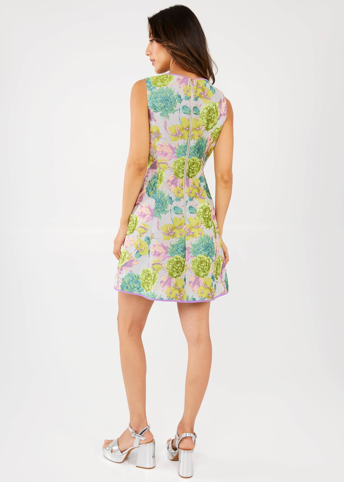 Avery Dress Chartreuse Vintage Dahlia Jacquard - Abbey Glass