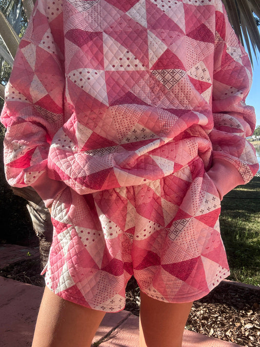 Pink Patchwork Quilted Shorts