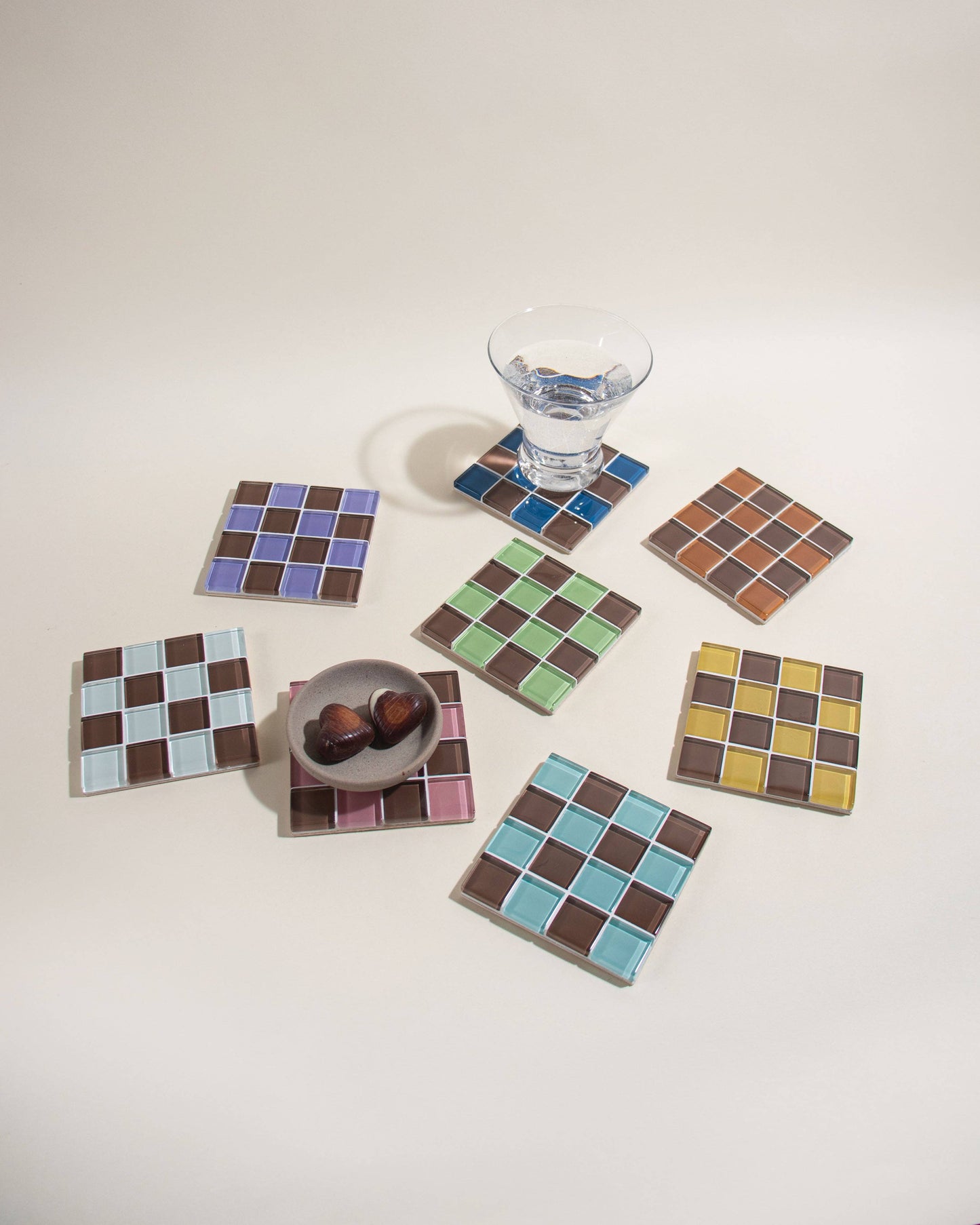 Glass Tile Coaster Checkered - Classic Milk Chocolate - Subtle Art Studios