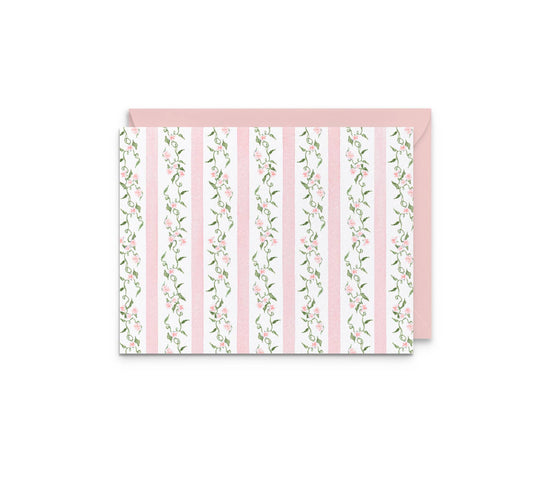 Pink Ditsy Floral Stripe Notecards - Set of 8