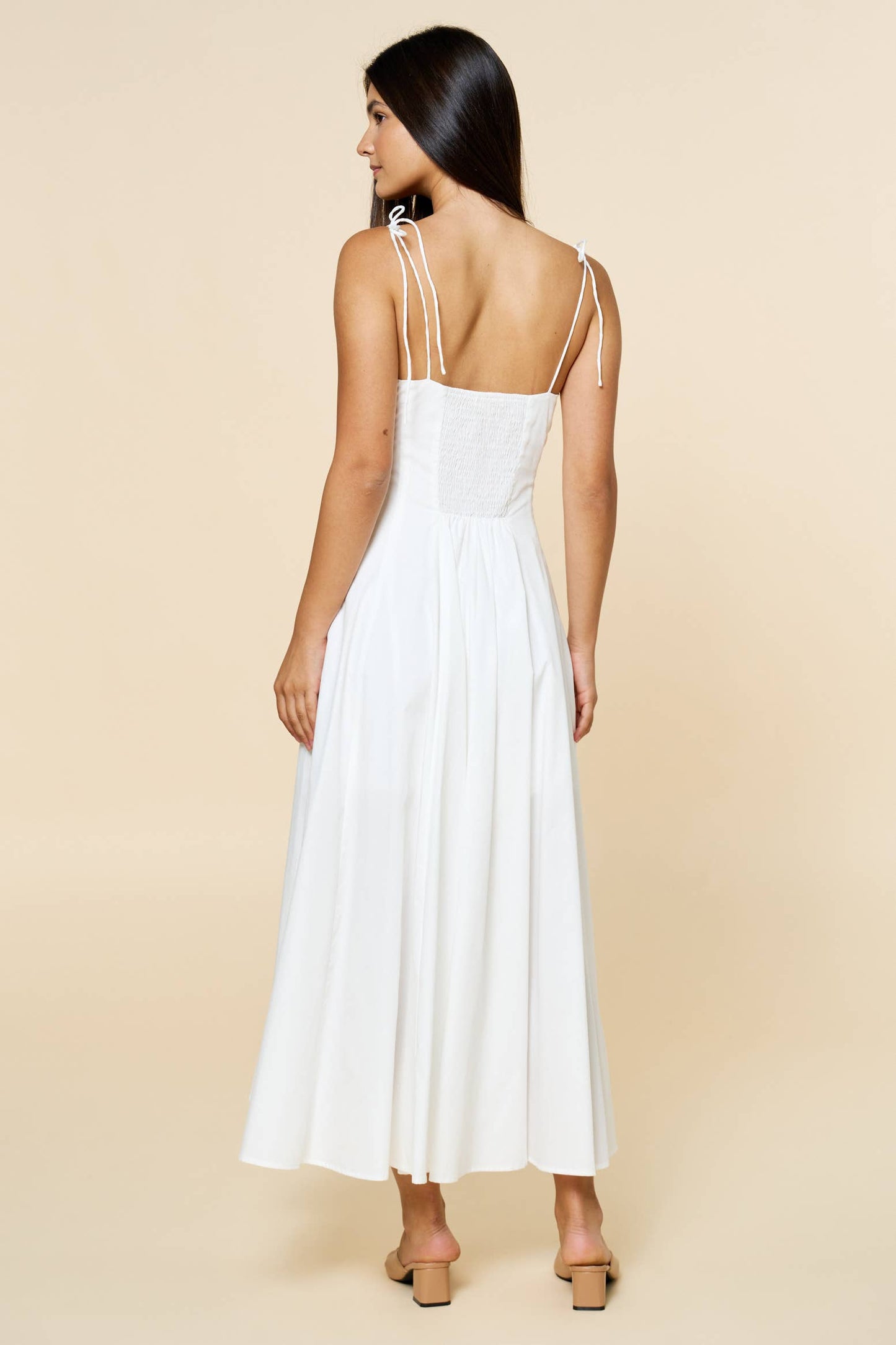 Fit & Flare Shoulder Tie Straps Maxi Dress - Off White