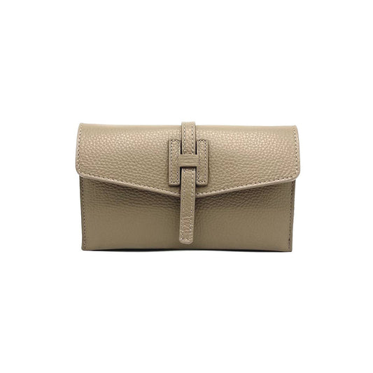 Genuine Leather Mini Clutch Bag - Made in Italy - Dark Taupe