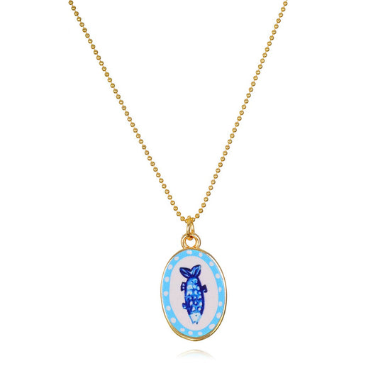 Enamel Oval Fish Necklace