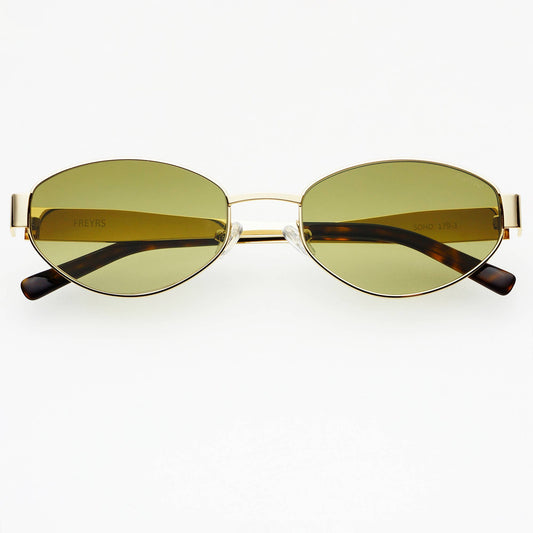 Soho Women's Oval Sunglasses - Gold + Green - FREYRS