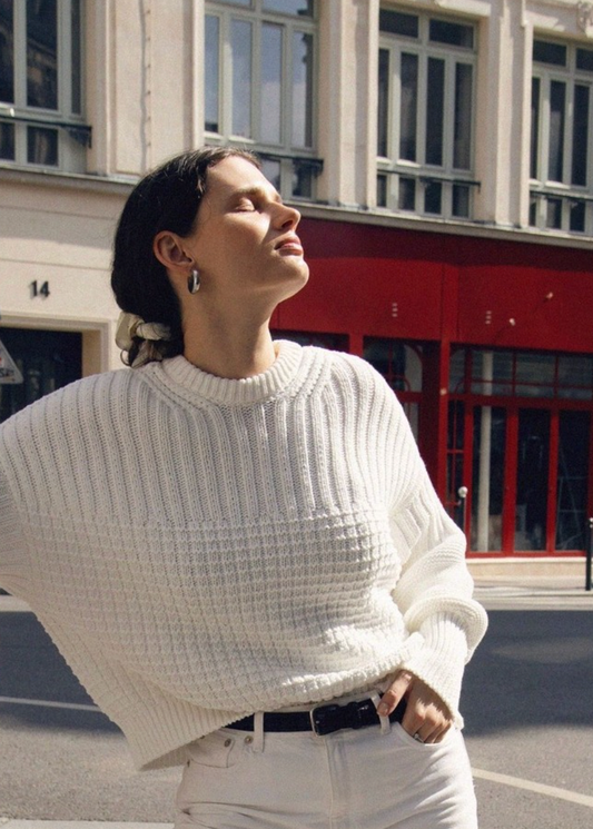 Delčia Sweater 100% Cotton Off-White Sweater - Knotty Ones