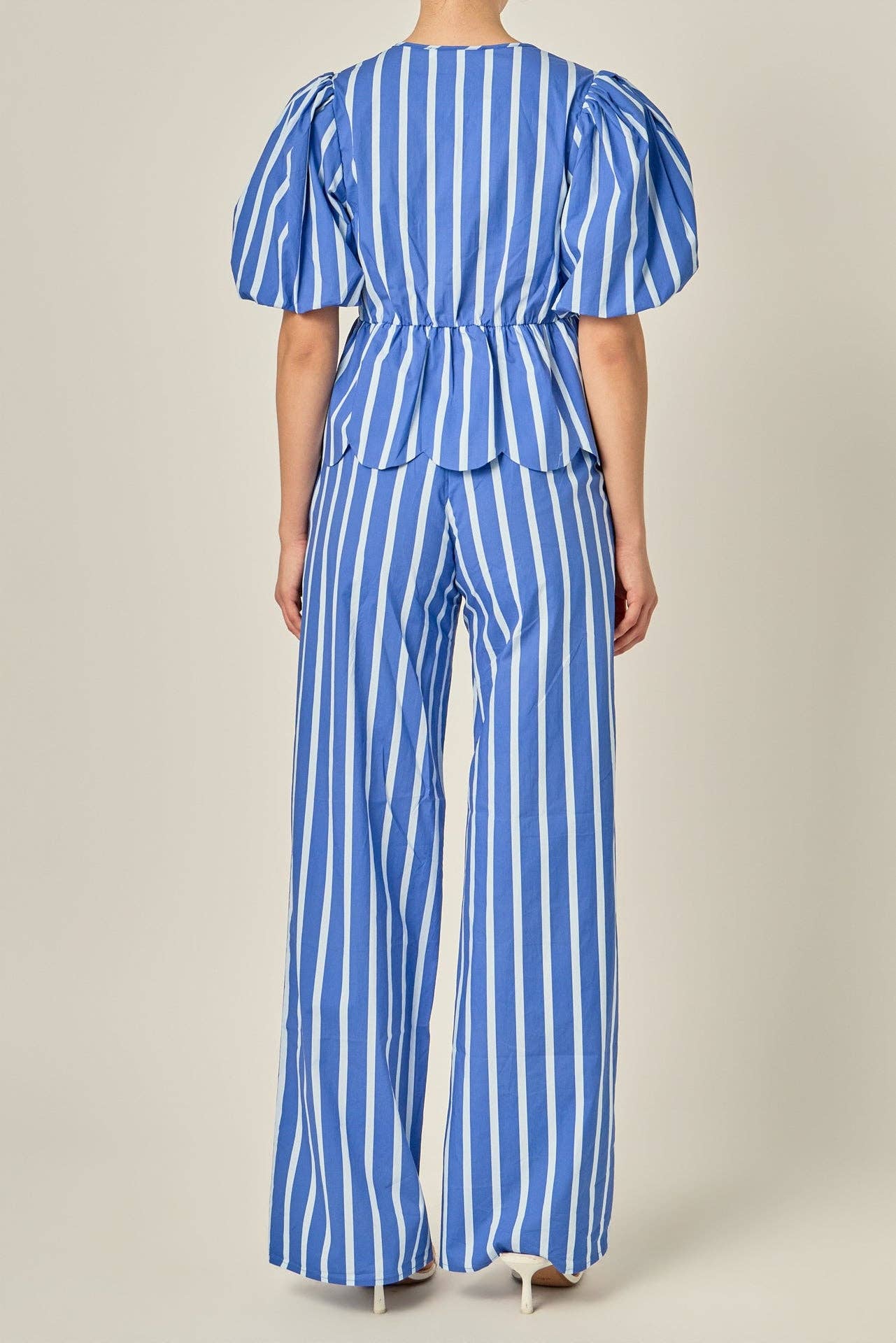 Stripe Tie Front with Puff Sleeve Top - English Factory