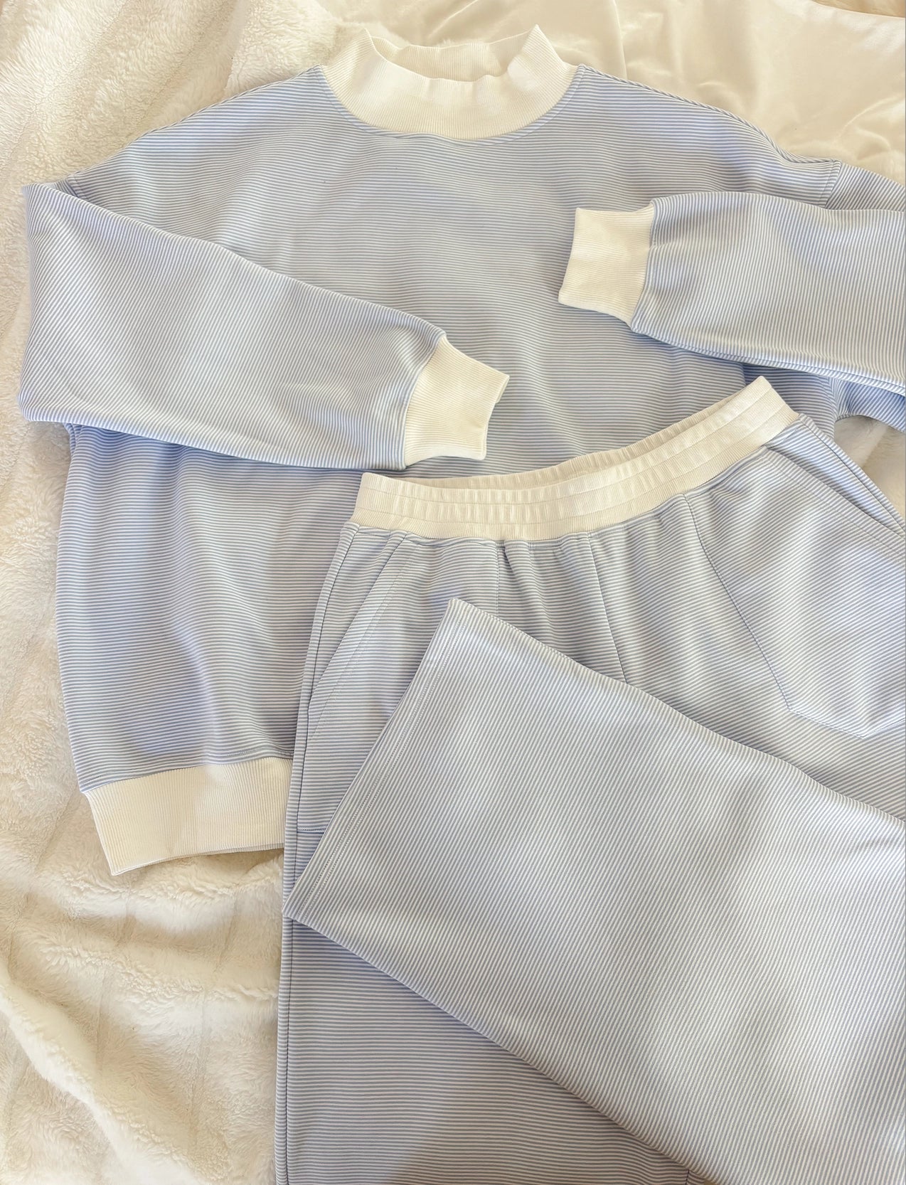 Blue/White Striped Sweatpants - Sunkissed Coconut