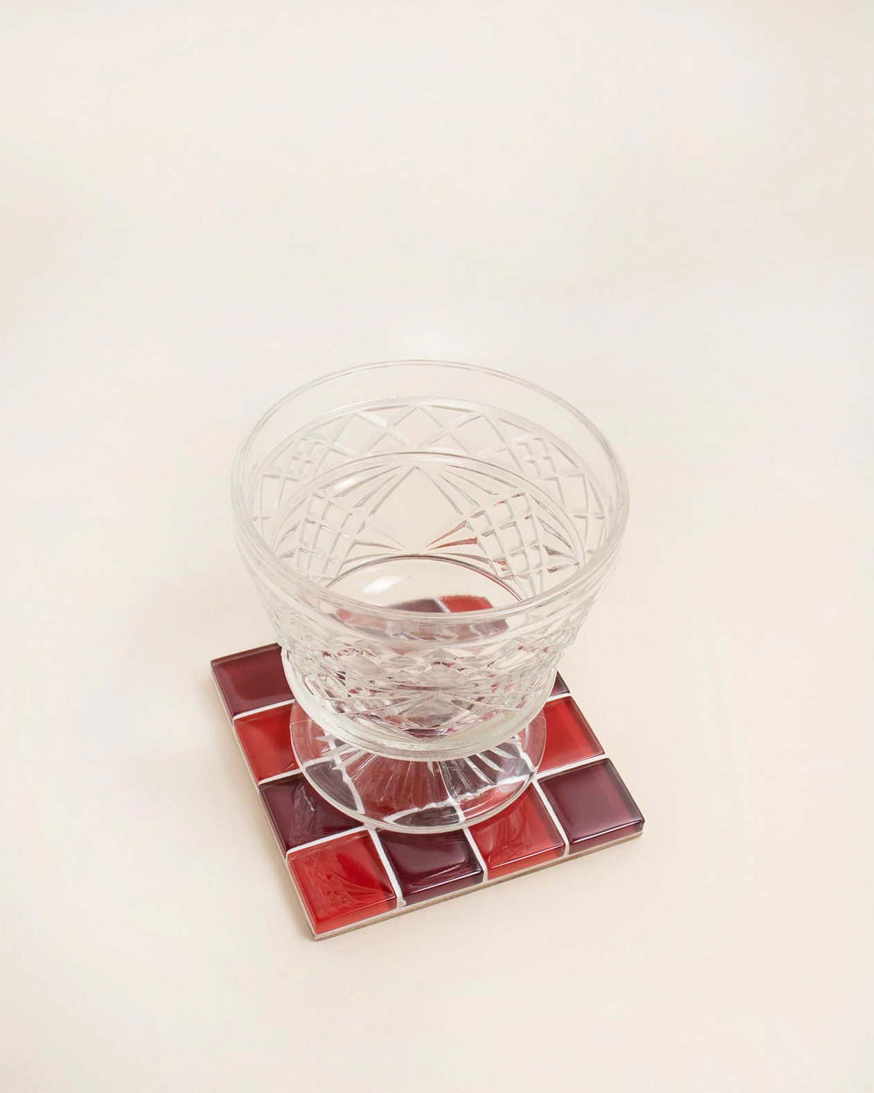 Glass Tile Coaster - Red + Burgundy Check - Subtle Art Studios