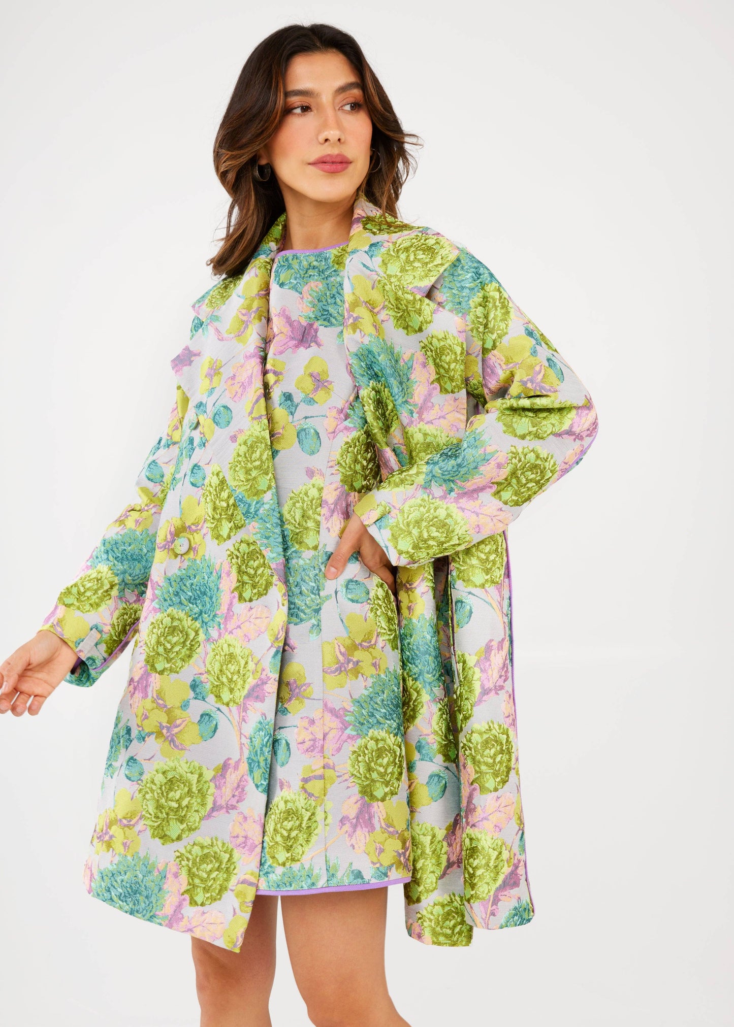 Avery Dress Chartreuse Vintage Dahlia Jacquard - Abbey Glass