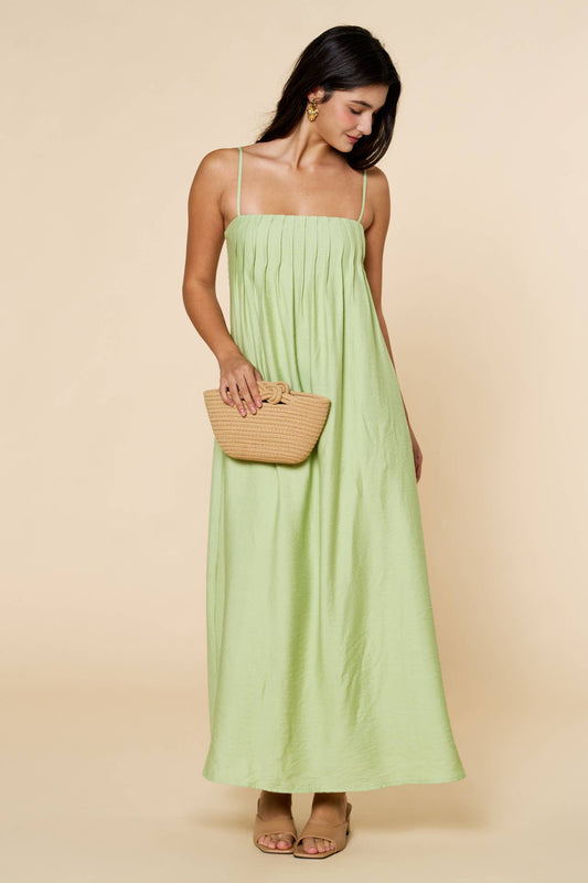 Pleated Spaghetti Straps Maxi Dress - Mint