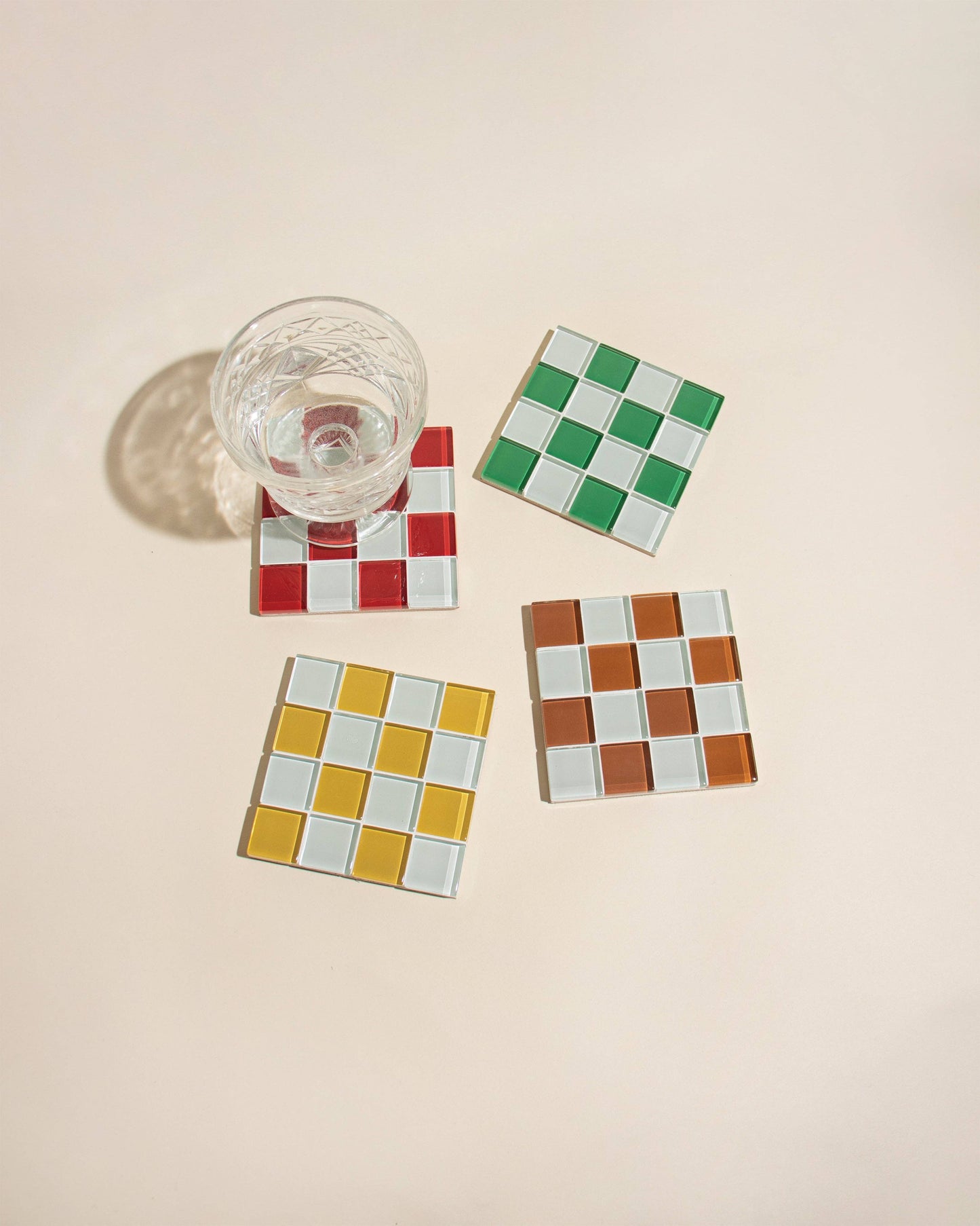 Glass Tile Coaster - Red/White Check