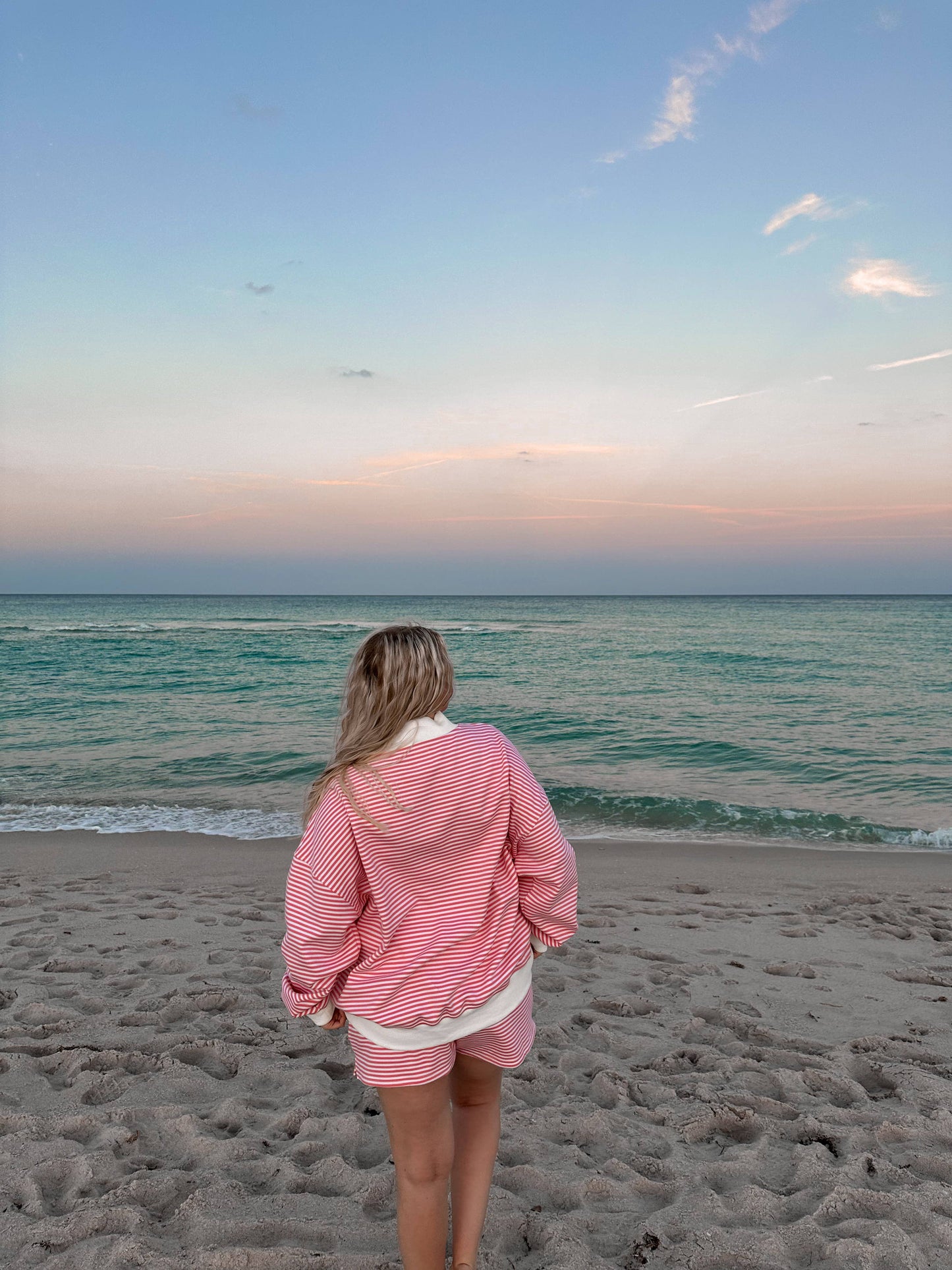 Dark Pink and White Big Striped Shorts - Sunkissed Coconut