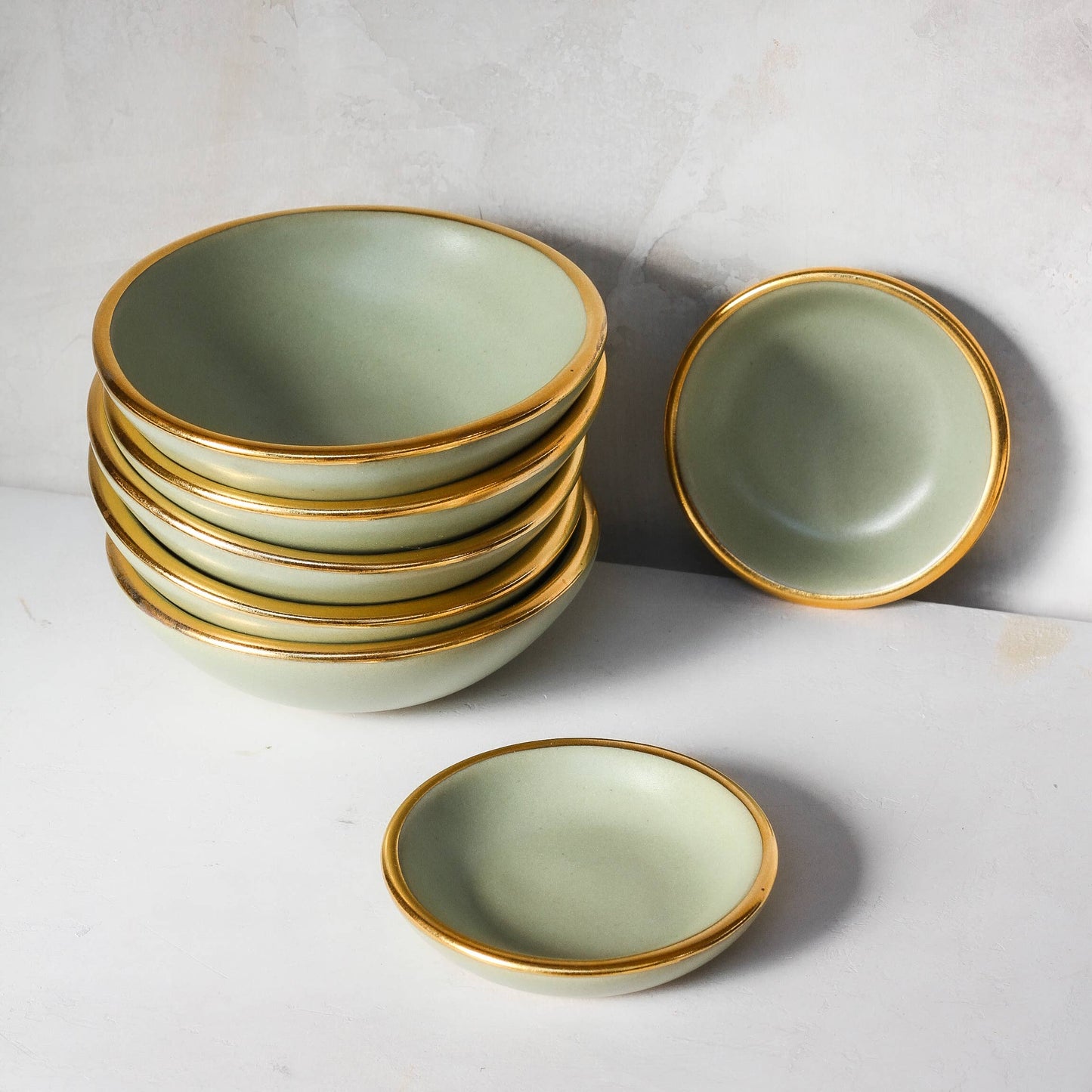 Sage Green Ring Dish Handmade Pottery with Gold