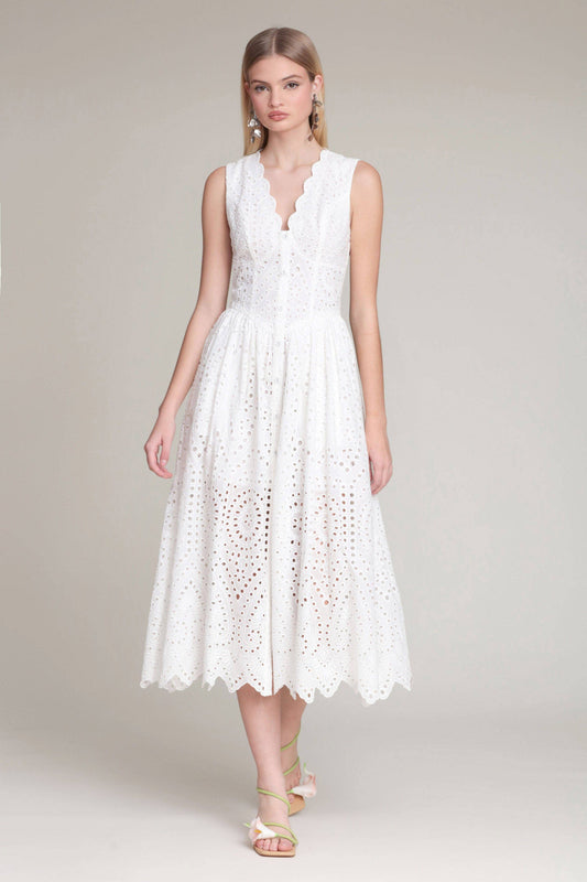 Broderie Anglaise Cotton Midi Dress - White