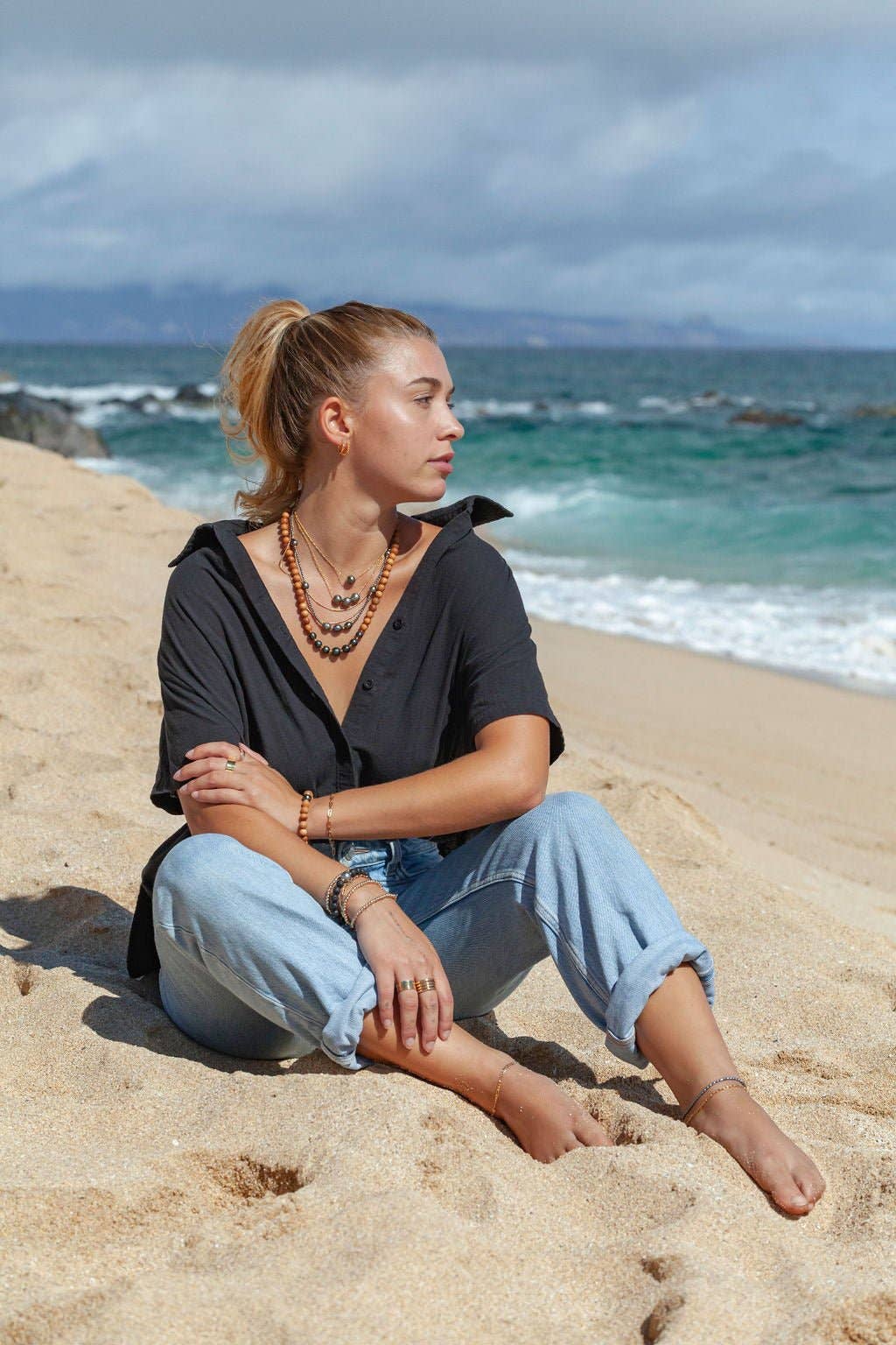 Gold Single Floating Tahitian Pearl Necklace - 17 Inch