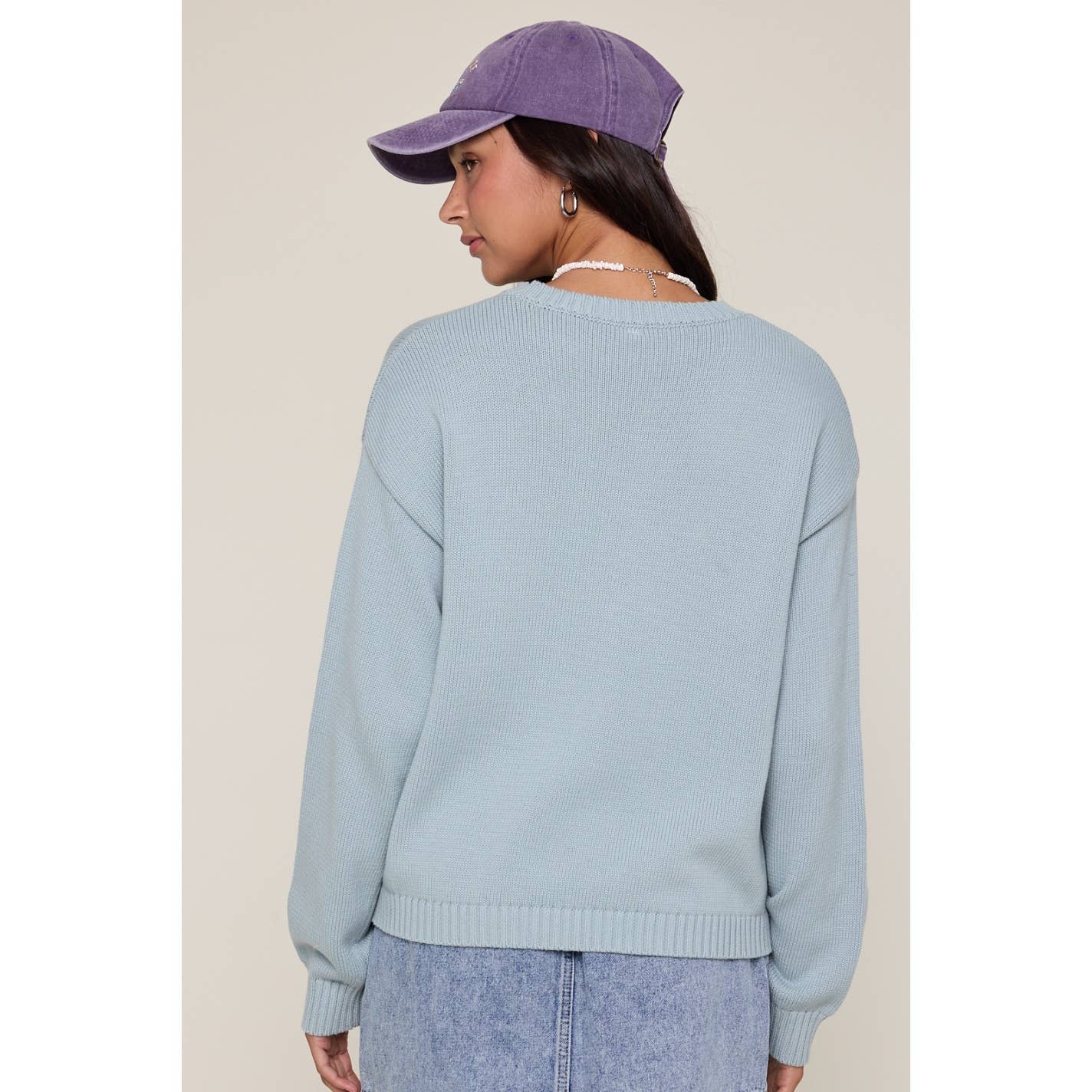 Cotton Crewneck Fish Sweater - Sky Blue