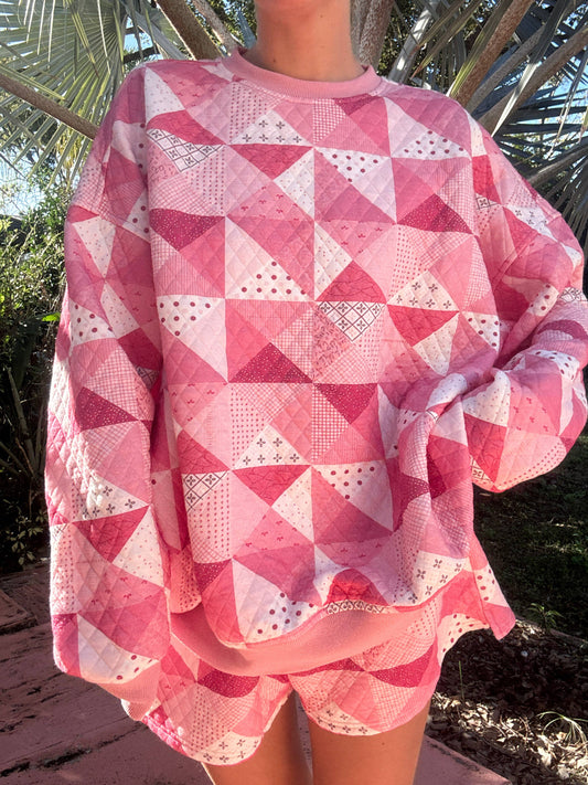 PREORDER: Pink Patchwork Quilted Sweatshirt