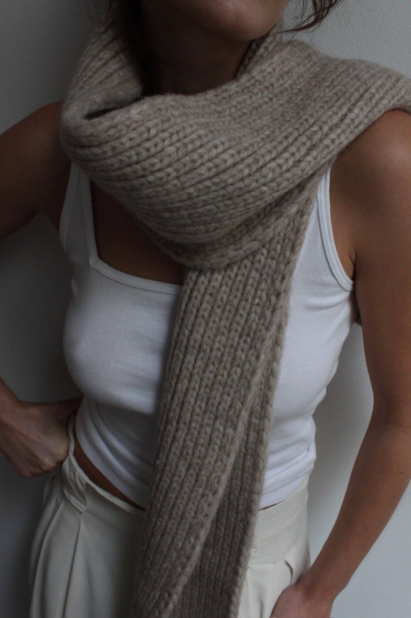 CeCe Knitted Alpaca Scarf - Oat