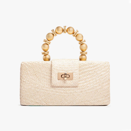 Cream Statement Clutch - Straw with Bead Handle