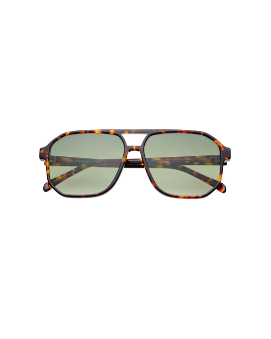 Billie Unisex Aviator Sunglasses - Tortoise + Green - FREYRS