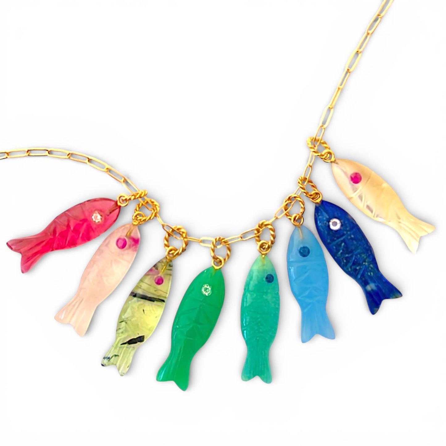 Natural Stone Fish Charm Necklace - Pink Quartz