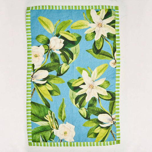 Linen Tea Towel - Magnolia Indigo