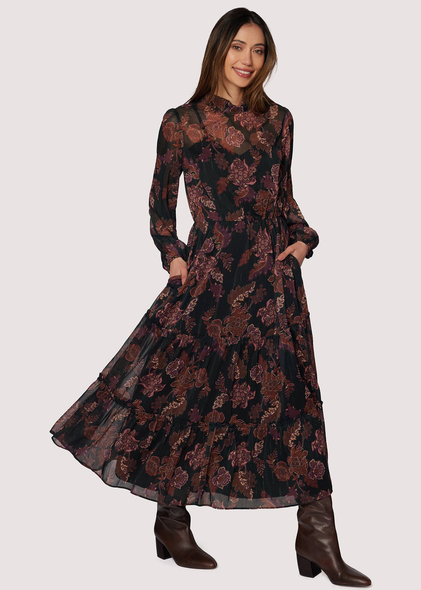 Whispers of Bohemia Maxi Dress Black Plum Floral - Lost + Wander