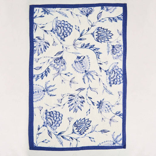 Linen Tea Towel - Indigo Batik White