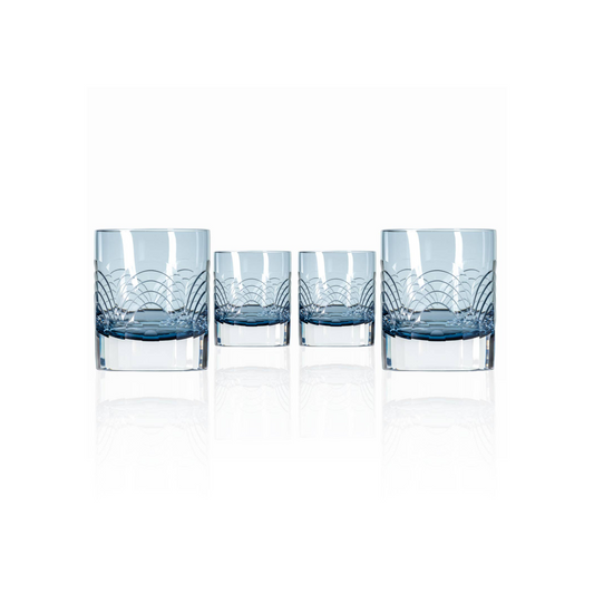 Cascades Blue Rocks Glass 7oz – Engraved Whiskey Glass - Set of 4