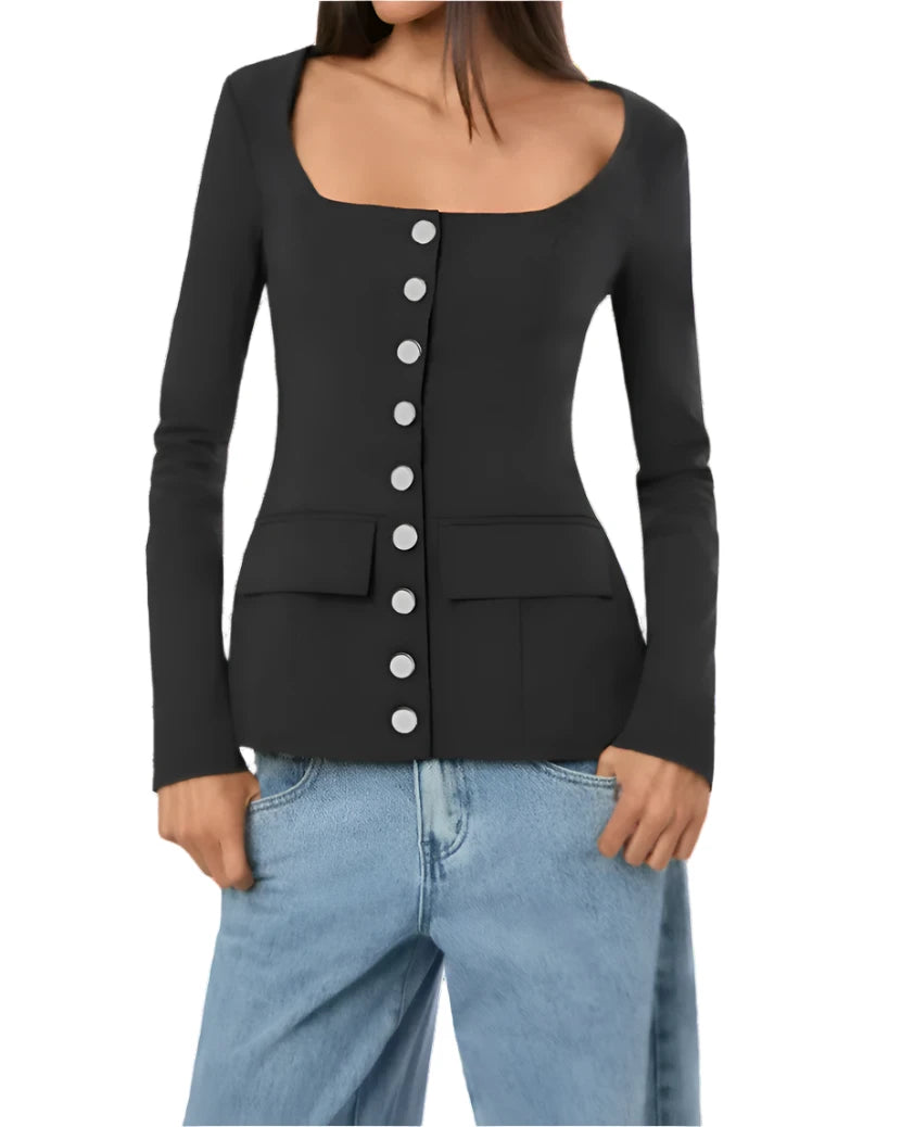 Boatneck Peplum Blazer - Black