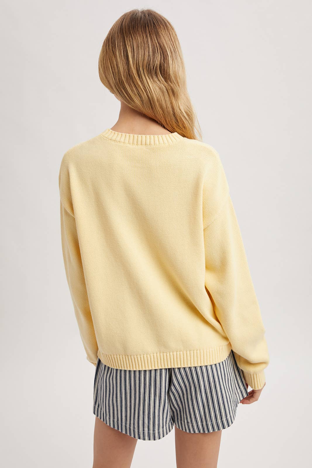 Cotton Crewneck Fish Sweater - Butter Yellow