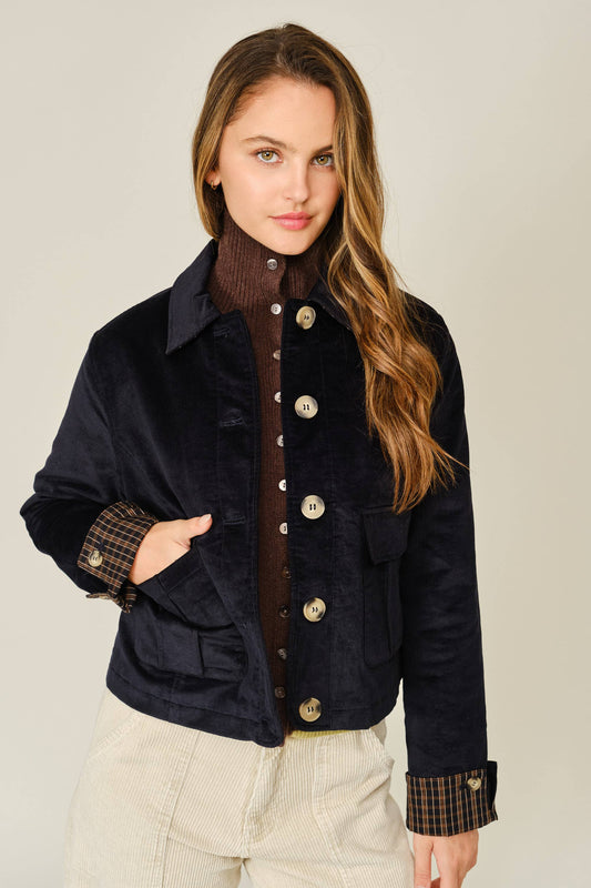 Oxford Corduroy Button Down Jacket - Midnight