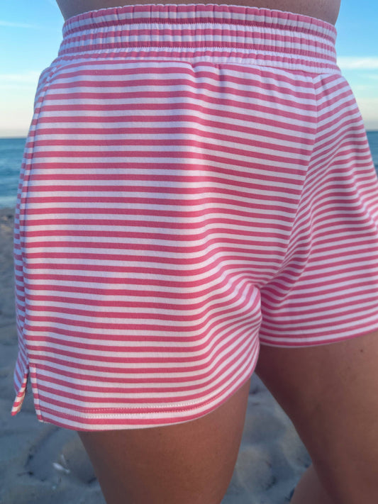 Dark Pink and White Big Striped Shorts - Sunkissed Coconut
