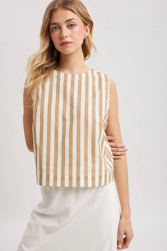 Striped Tank Top - Tan/White