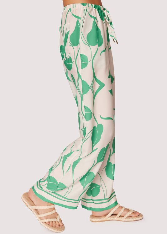 Vineyard Vistas Pants - Spring Leaf Print Satin - Green/Cream - Lost + Wander