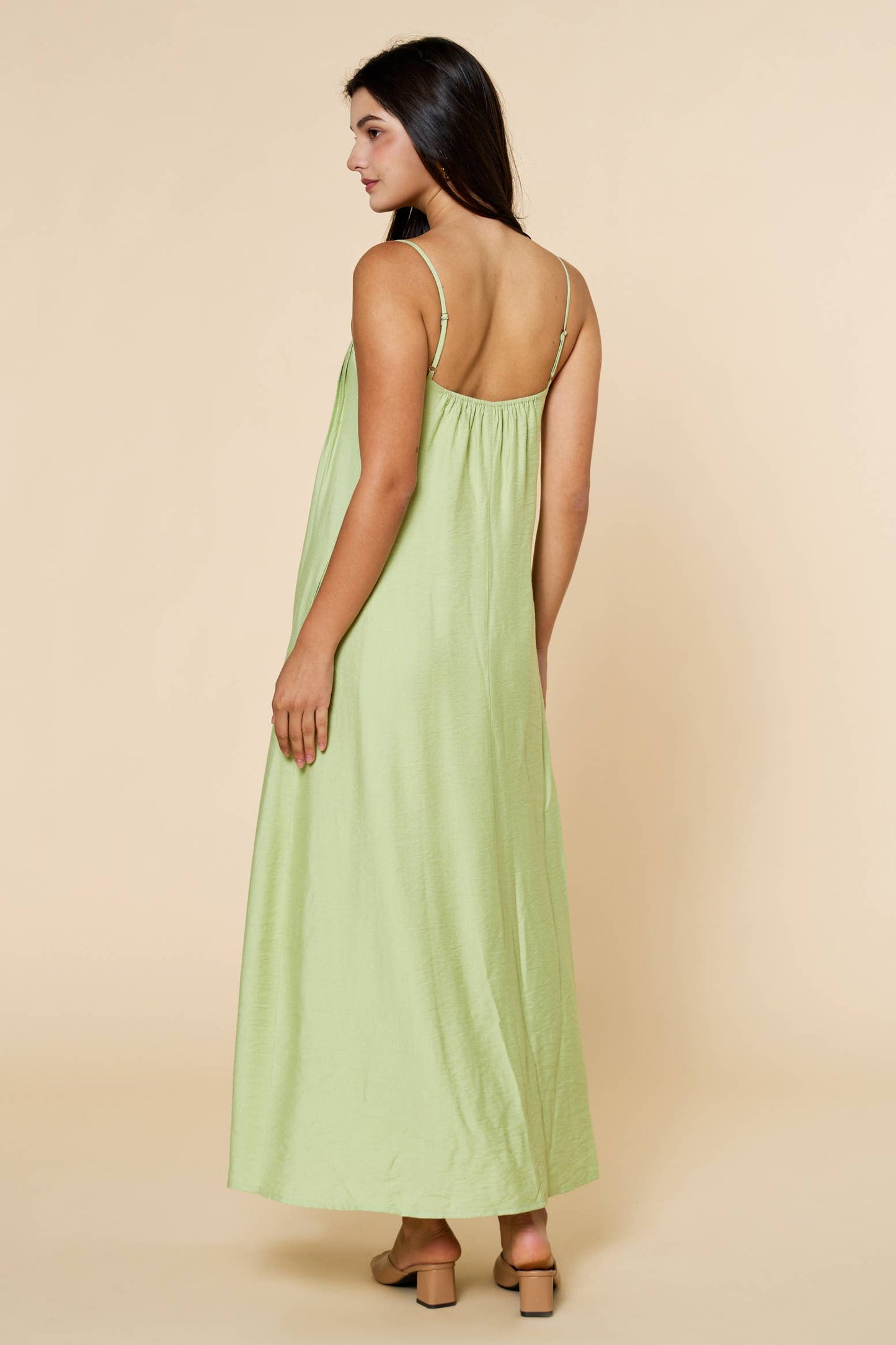 Pleated Spaghetti Straps Maxi Dress - Mint