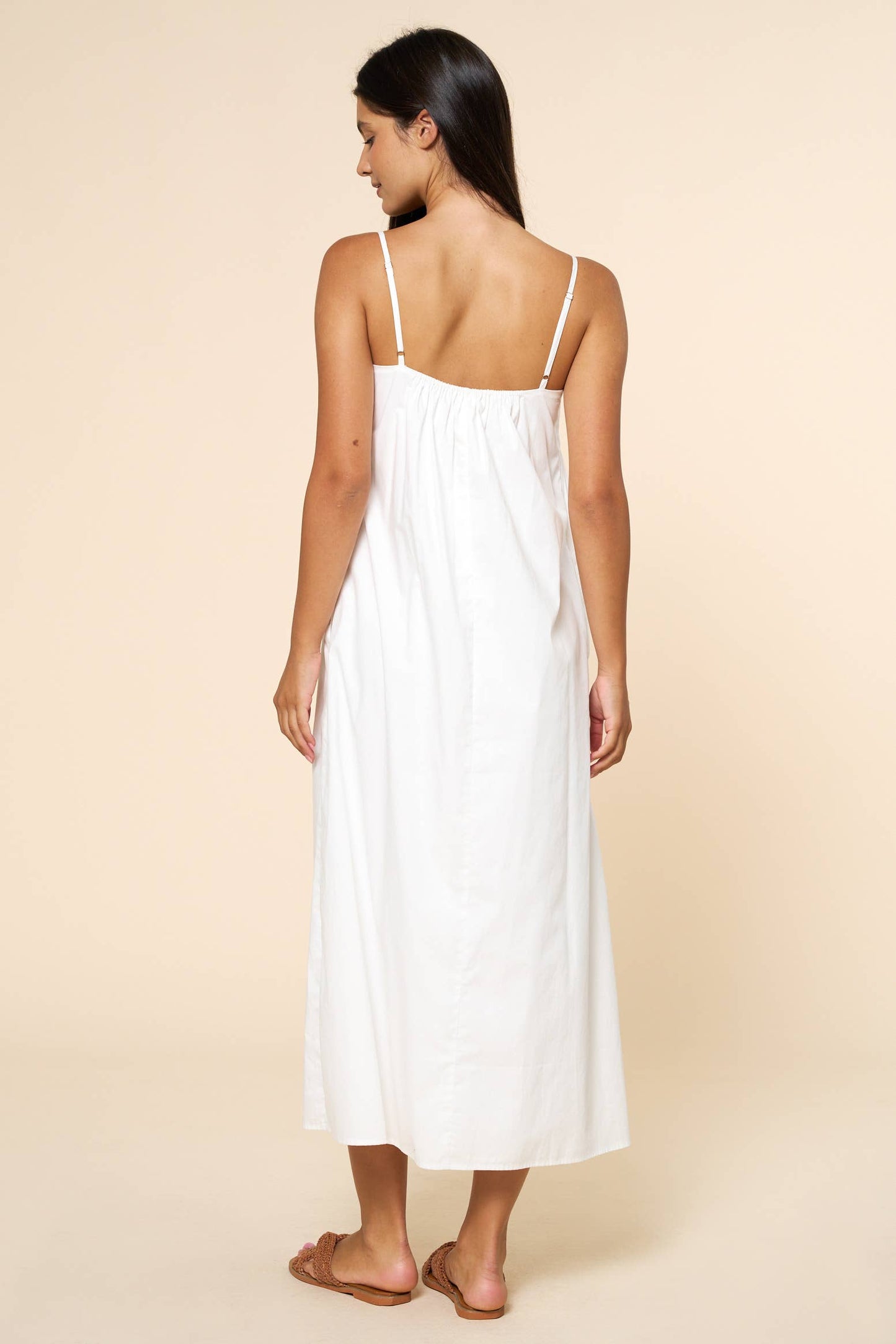 Pleated Spaghetti Straps Maxi Dress - White