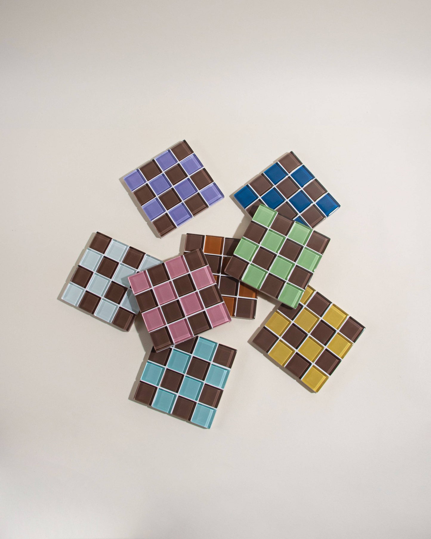 Glass Tile Coaster Checkered - Classic Milk Chocolate - Subtle Art Studios