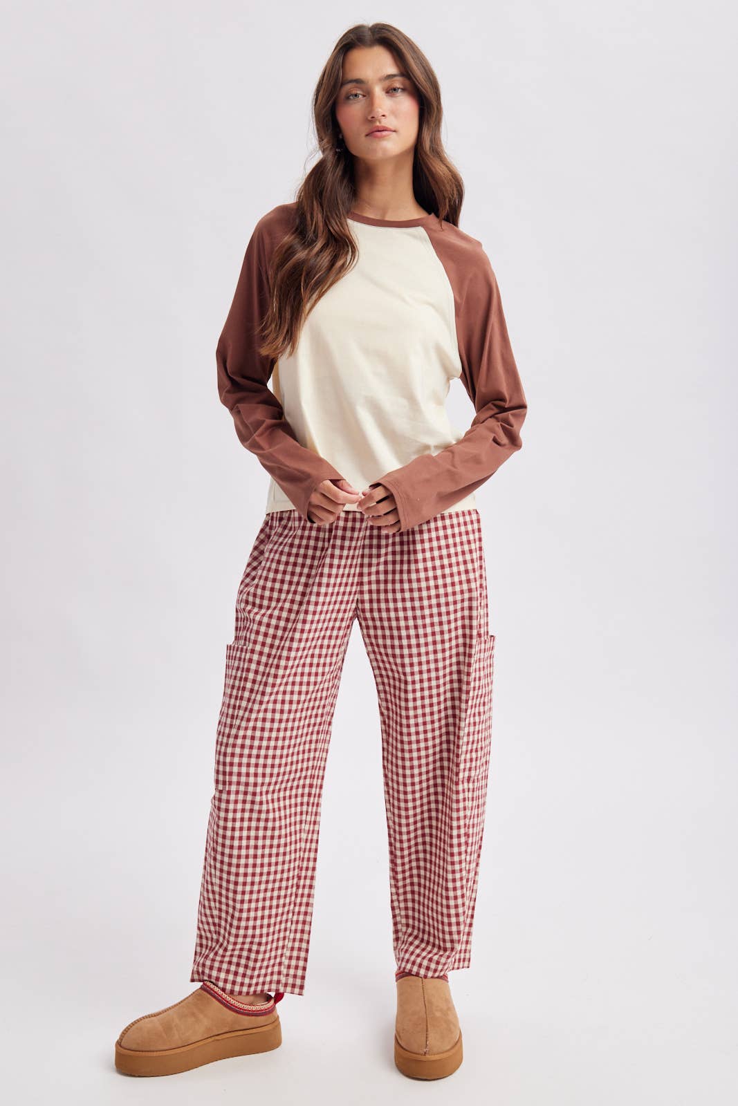 Plaid Patch Pocket Pants - Red