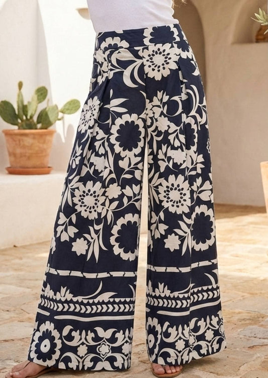 Milet Printed Cotton Pants - Black
