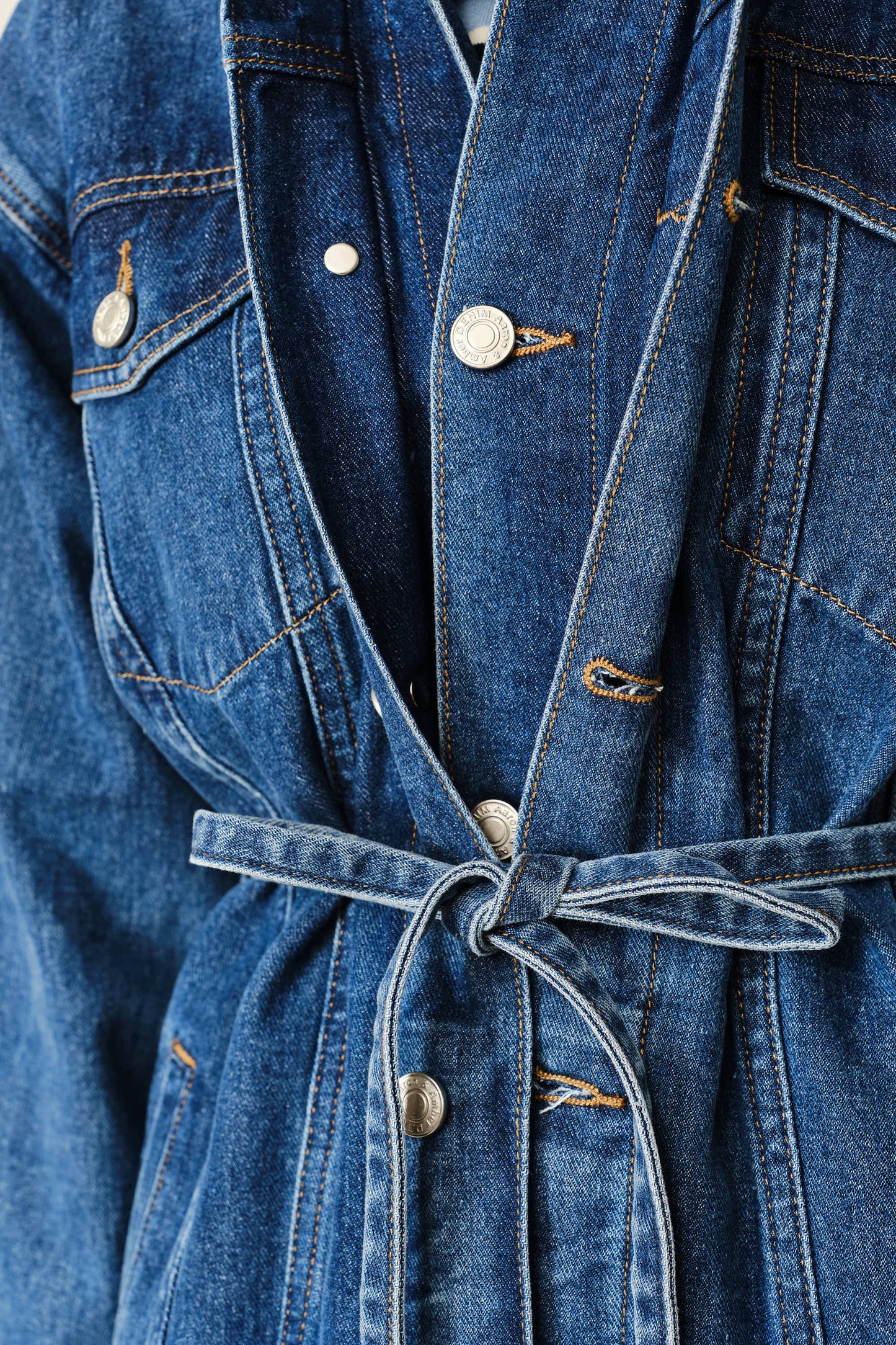 Double Placket Belted Denim Jacket 